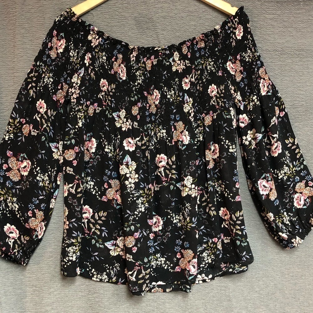 Polly Esther L off shoulder top ,three-quarter sleeves ,7 inch smocked elastic